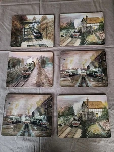 6 locomotoras de vapor vintage RAILROAD manteles duros manteles con respaldo de corcho - Imagen 1 de 8