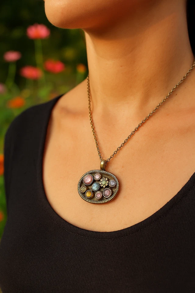 ✨ Collar Patricia Locke - Colgante de piedras preciosas multicolores diseño artesanal Foto 1 de 4