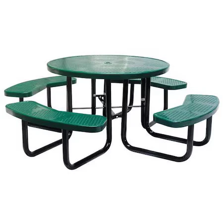 81 In Dia Round Picnic Table, 4 Benches, Perforated Metal, Thermoplastic, - Image 1 of 1