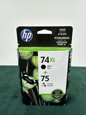 New HP 74XL Black & Tri-Color 75 Ink Cartridge Set Combo Expired FEB 2018 OEM - Image 1 of 2