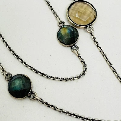Long Station Necklace with Smokey Quartz and Labradorite Gemstones - Image 1 of 4