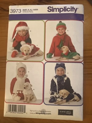 Simplicity Pattern 3973 Child & Dog Accessories 3 Sz Hat Scarf Mittens Dog Coat - Image 1 of 2