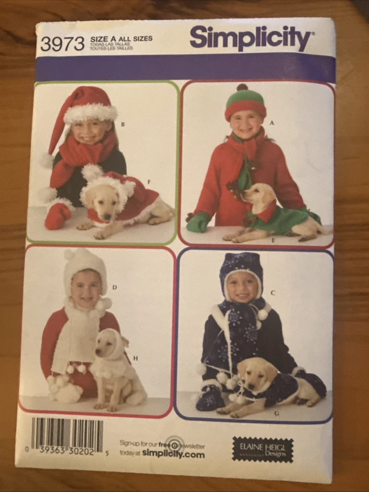 Simplicity Pattern 3973 Child & Dog Accessories 3 Sz Hat Scarf Mittens Dog Coat - Image 1 of 2