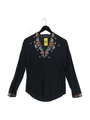 Blusa para mujer Vivienne Tam S azul floral 100 % otras manga larga cuello en V básica Foto 1 de 4