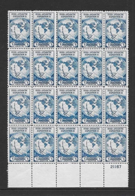U.S. SCOTT 733 MNH/MH PLATE BLOCK/20 -1933 3c DK BLUE BYRD ANTARCTIC ISSUE - Image 1 of 2