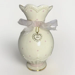 Jarrón de porcelana Lenox Bonito a lunares adorno dorado y dije de corazón de mamá 8" - Imagen 1 de 8