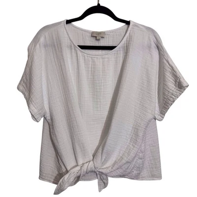 Ann Taylor Loft Size Medium White Beach Gauze Top Cotton Front Tie Blouse - Image 1 of 4