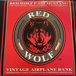 Red Wolf P51D Mustang Vintage Airplane Bank Die Cast Limited Edition - Picture 1 of 5
