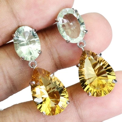 925 Пробы серьги цитрин 30ct18x13 мм аметист ручной работы драгоценный камень редкая - Изображение 1 из 4