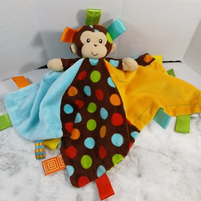 Taggies Polka Dot Monkey Lovey Satin Underside Tags Colorful unisex - Image 1 of 4
