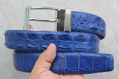 No Jointed - Light Blue Alligator Crocodile Print Leather  MEN'S Belt - W 1.5" - Image 1 of 4
