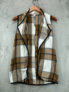 SheIn Girls 10 Flannel Vest Top Brown Nova Check Plaid Open Cardigan  - Picture 1 of 7