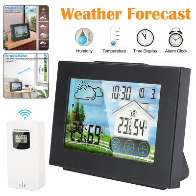 Digital LCD Indoor & Outdoor Weather Station Clock Calendar Thermometer Wireless - Image 1 of 4