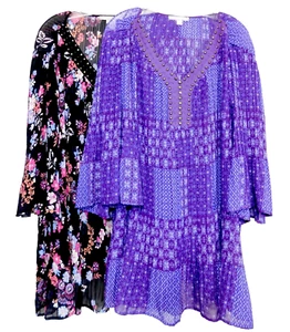 Woman Within LOT of 2 Chiffon Tunic Tops 2X Studs V-Neck Bell Sleeve Pleated - Picture 1 of 15