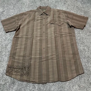 Hard Rock Cafe Shirt Mens Large Brown Striped Button Down Collar Short Sleeve - Picture 1 of 12