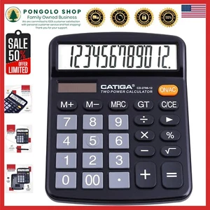 Efficient Large LCD Solar-Powered Calculator with Oversize Buttons for Easy Use - Picture 1 of 8