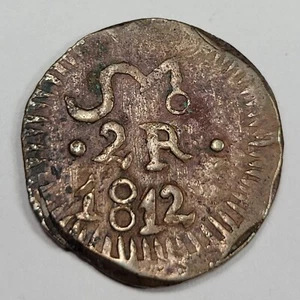 1812 SUD Mexico 2 Reales Oaxaca Cast Struck Copper Coin Scarce Type *J221 - Picture 1 of 2