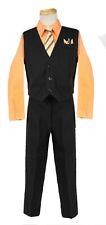 Spring Easter sunday Pumpkin orange boys pinstripe vest 4 piece set formal suit 