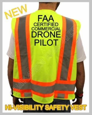    DRONE CERTIFIED PILOT HIGH VISIBILITY SAFETY GREEN VEST BLACK DESIGN NEW - Image 1 of 2