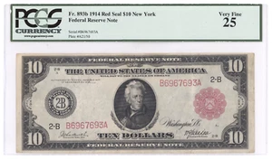 Fr 893b 1914 $10 Large Size Red Seal Federal Reserve Note New York PCGS VF 25 - Picture 1 of 2