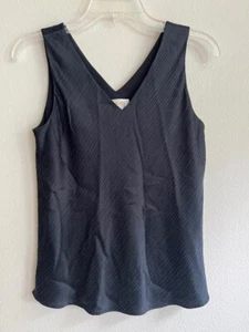 Talbots Petites Black V Neck Sleeveless Fully Lined Textured Silk Blouse 10P - Picture 1 of 5