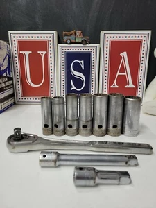 Vintage S-K 10 piece 12-pt 1/2" Deep Socket Set 11/16 - 1 1/16 Made in USA - Picture 1 of 10