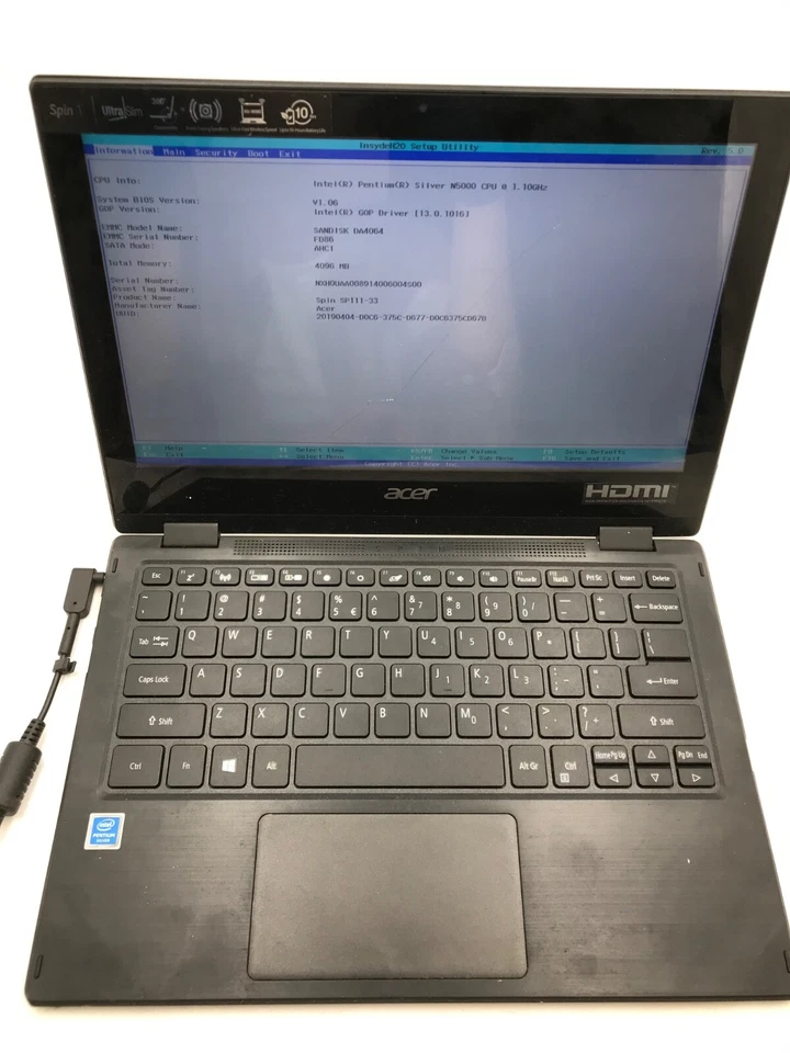 Acer Spin 111-33 11" Laptop Pentium Silver 4Gb RAM 64Gb eMMC-CRACKED DISPLAY -MZ - Image 1 of 4