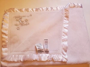 Little Me White Welcome To The World Stars Moon Satin Trim Blanket Lovey - Picture 1 of 3