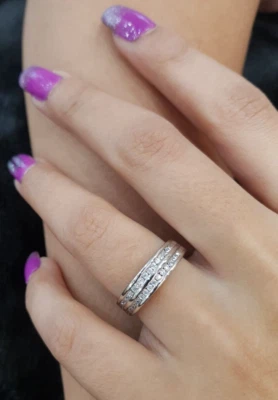 Anillo de oro de 18 quilates banda de media eternidad oro blanco real oro fino anillo de joyería para mujer Foto 1 de 4