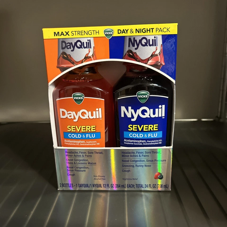 Vicks DayQuil & NyQuil Severe Cold and Flu Liquid 2x12 FL Oz Combo