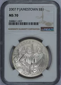 2007-P Jamestown 400th Anniv. Silver Dollar - NGC MS70 - Top Grade! - Picture 1 of 2
