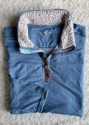 Pullover True Grit para hombre polar simulado cuarto cremallera azul industrial | talla L Foto 1 de 4