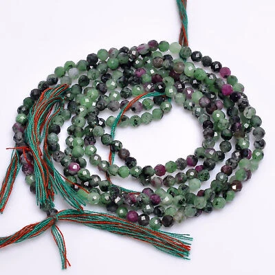 100% Natural Ruby Zoisite Gemstone Round Faceted Beads 3X3 mm Strand 13" GB-246 - Image 1 of 2