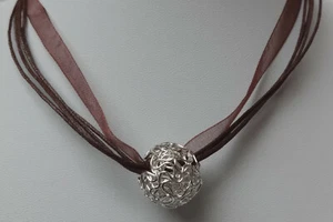 SILBER PERLE HALSKETTE KETTE ORGANZA KUGEL DRAHTKUGEL SCHMUCK BRAUN DUNKEL ERDE - Bild 1 von 17