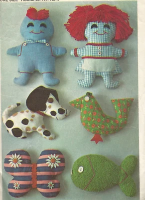 8572 Simplicity Sewing Pattern Stuffed Toys Bird Fish Pup Butterfly Vintage - Image 1 of 4