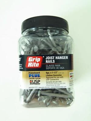 215 Grip Rite PrimeGuerd Plus Joist Hanger Nails 9 ga X 1-1/2" Barbed Shank Jar Foto 1 de 2