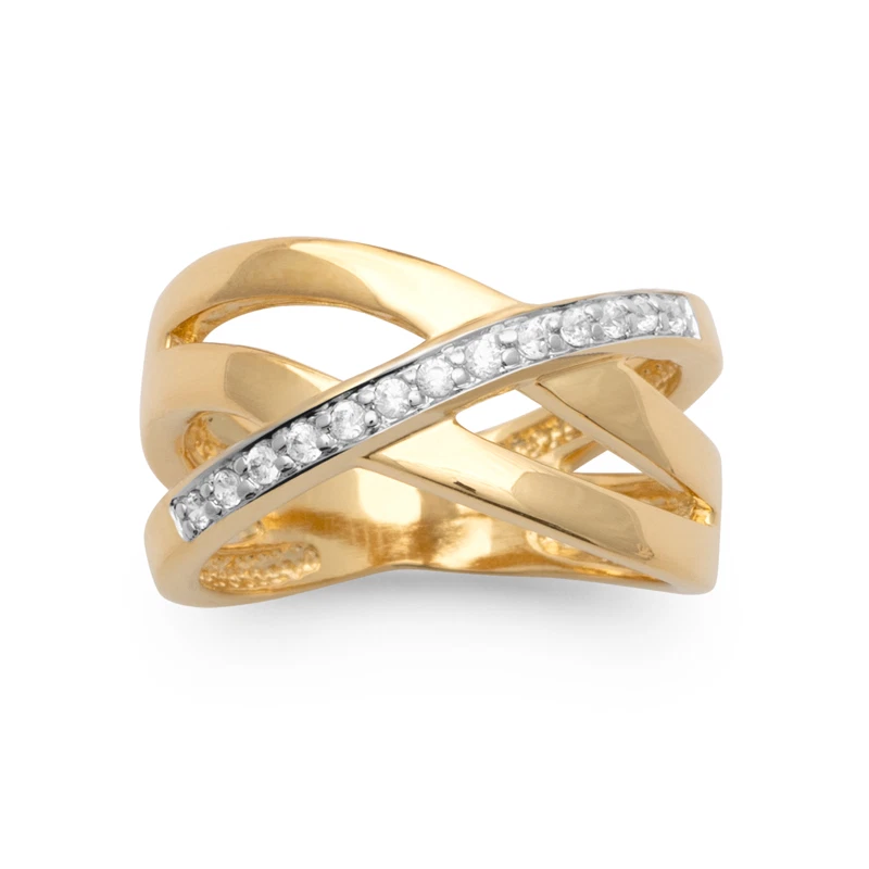 Bague Large Bicolore Rang ZIRCONIUM Plaqué or 18 Carats CHOIX Tailles 50 à 68 - Photo 1/4