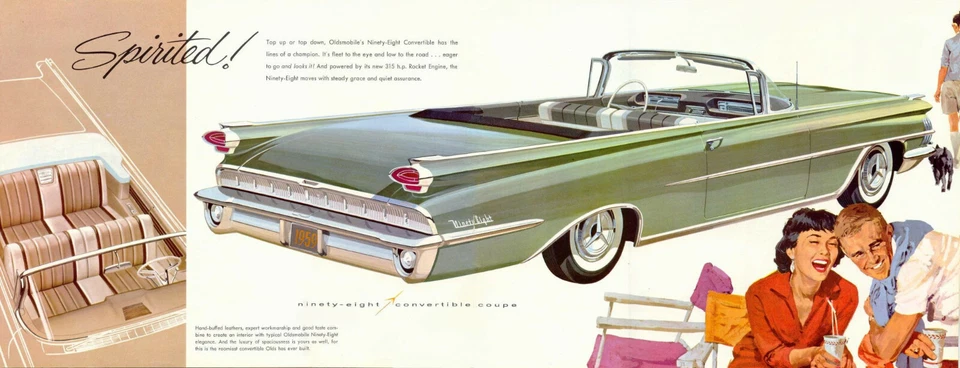 1959 Oldsmobile 98 Convertible Coupe showroom Illustration 7.5 x 19 Giclee print - Image 1 of 1