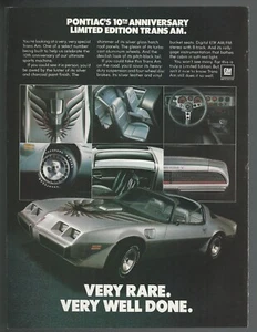 Pontiac Trans AM 1979 anuncio, Pontiac décimo aniversario Trans-Am anuncio impreso - Imagen 1 de 3