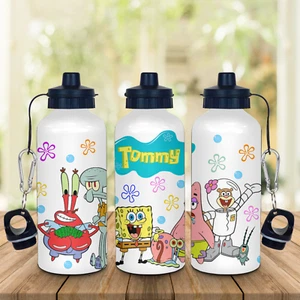 PERSONALISED 'SPONGEBOB & FRIENDS' 600ML ALUMINIUM GLOSSY WATER BOTTLE. - Picture 1 of 4