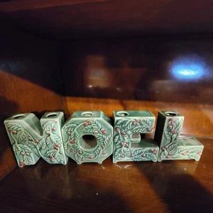 Vintage Lipper Mann Noel Candle Holder Holly Green Berry Letter Christmas Japan - Picture 1 of 15