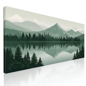 Pintura Boho Chic Ilustración De Paisaje Reflejos De Montaña En Un Lago Tranquil - Imagen 1 de 6