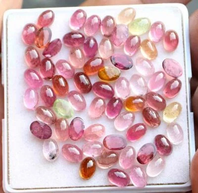 37.50 Ct Natural Tourmaline Multi Color 4*6 mm Oval Cabochon Gemstones Lot - Image 1 of 3