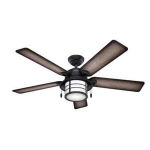 Hunter Key Biscayne 54" Indoor/Outdoor Ceiling Fan Cage LED Light, Black/Brown - Picture 1 of 8