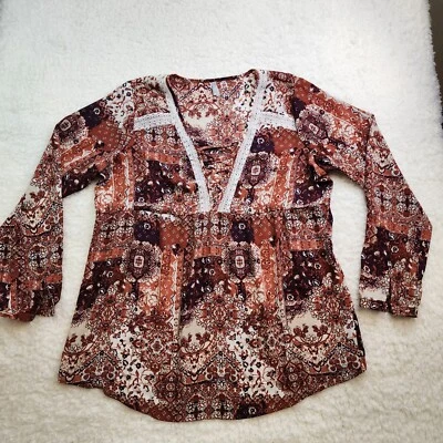 Vantity Top XL Brown White Boho Cottage Fairy Whimsy Peasant Lace Y2K Babydoll - Image 1 of 4