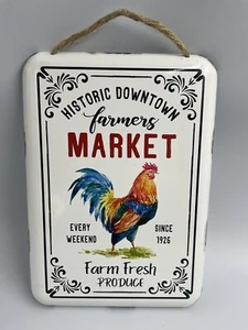 Historic Downtown Farmers Market With Rooster White Enamel Sign - 8.5" x 12" - Picture 1 of 2