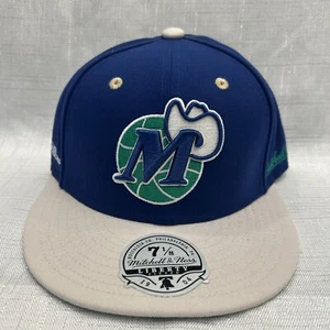 Mitchell&Ness Dallas Mavericks Retro Logo Blue Cream White HWC Fitted Hat 7 1/8 - Picture 1 of 6