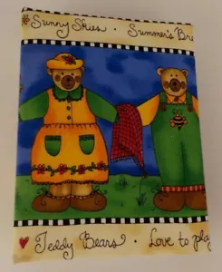 SUNNY SKY BEAR HANDCRAFTED UPCYCLED FABRIC PHOTO ALBUM 100 4X6 PICS 200 BIZ CARD - Picture 1 of 8