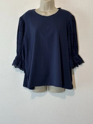 Blusa Top Camisa Laura Ashley Azul Manga Corta Abullonada Encaje Talla Grande 2X Foto 1 de 4