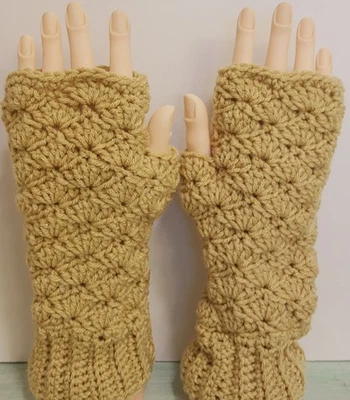 Guantes sin dedos Calentadores de muñeca Oro claro Ganchillo a mano Puntada concha Adulto/Adolescente Foto 1 de 4